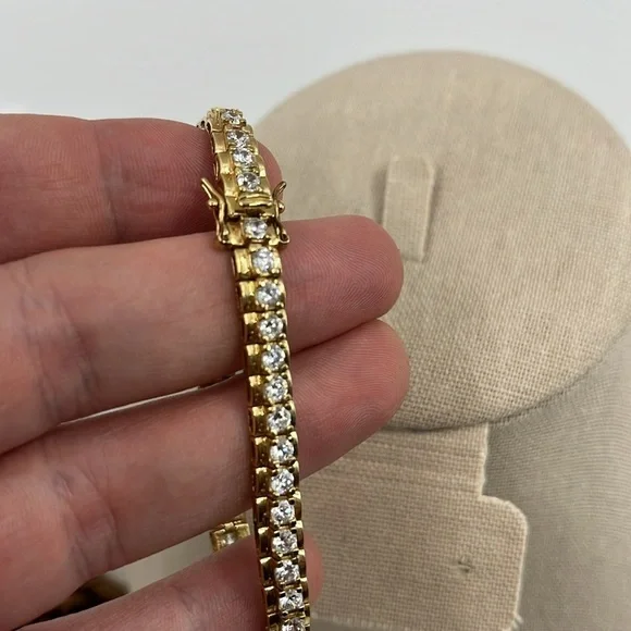 90s/2000s Sterling Silver CZ Tennis Bracelet - Gold Finish, 7.25" - Picture 2 of 10